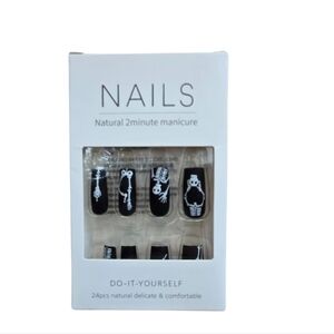 Skeleton Coffin Press On Nails Matte Black White NWT